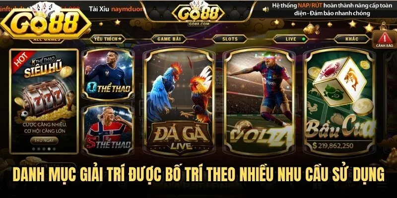 Danh mục giải trí được bố trí theo nhiều nhu cầu sử dụng