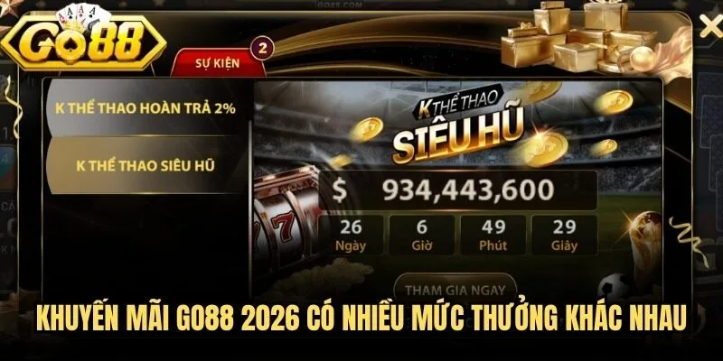 Khuyến mãi Go88 - Cập nhật quyền lợi nổi bật năm 2026 2 Khuyến mãi Go88 2026 có nhiều mức thưởng khác nhau