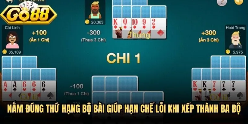 Nắm đúng thứ hạng bộ bài giúp hạn chế lỗi khi xếp thành ba bộ 